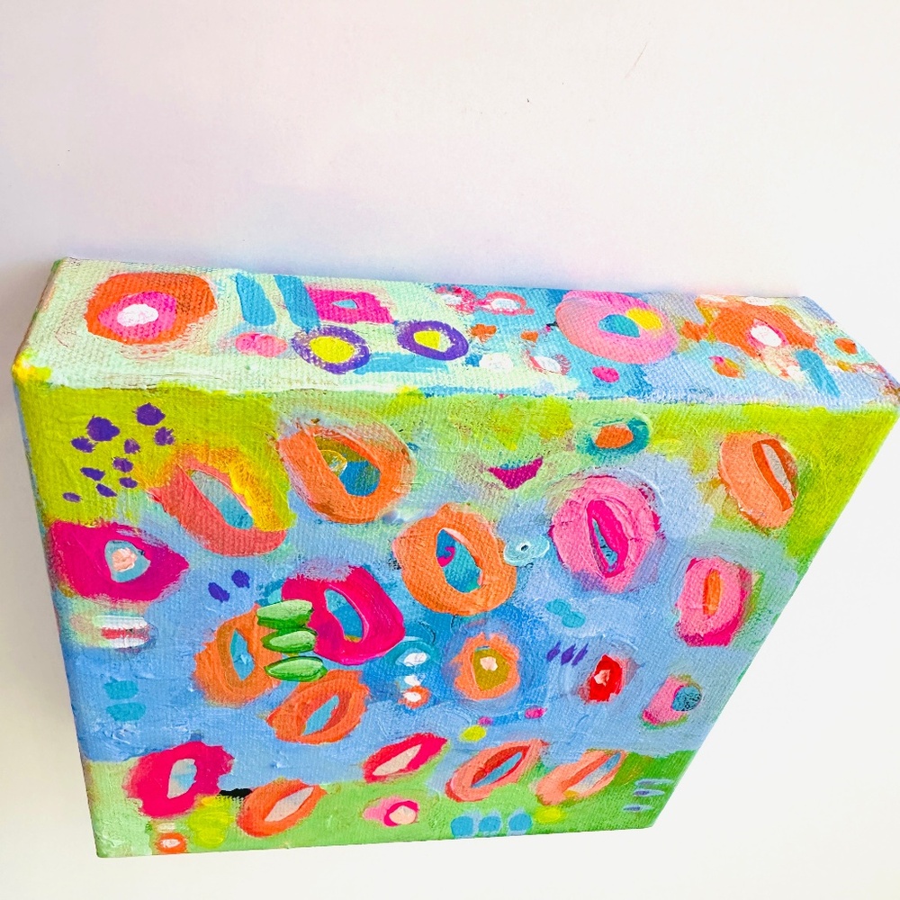 Original Painting Abstract Collectible Floral 6" x 6"x 1.5" One-of-a-Kind